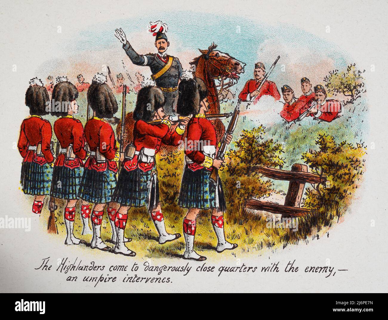 Viktorianische britische Armee, schottische Infanterie-Soldaten auf militärische Ausbildung Übung, Militär History1890s 19. Jahrhundert Stockfoto