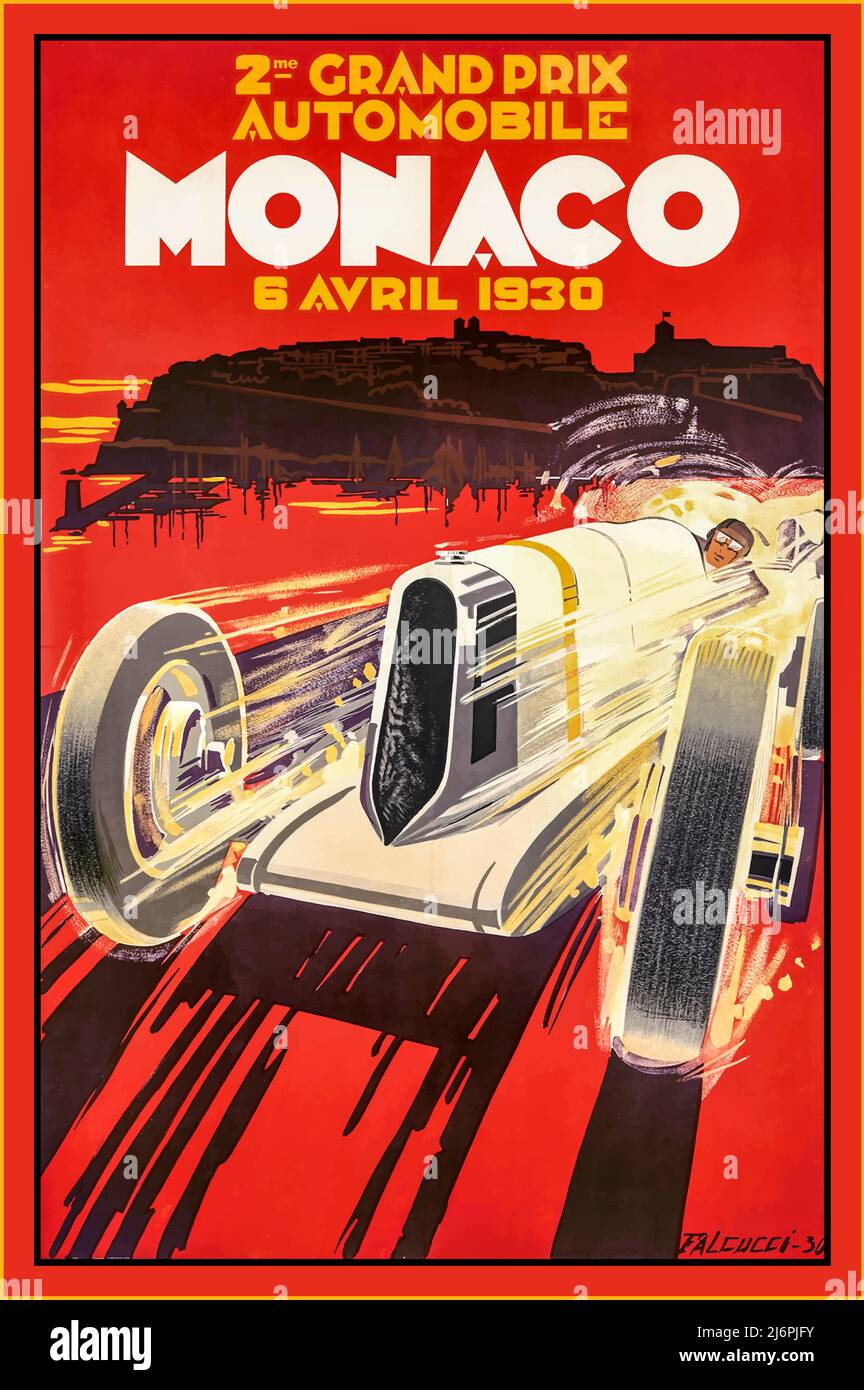 MONACO Grand Prix Poster 1930 Vintage-Retro-Poster für das Monaco Grand Prix-Rennen 2. Monaco Französische Riviera 6.. April 1930 Stockfoto