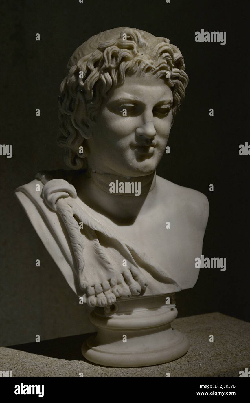 Satyrs Kopf. Mitte des 2.. Jahrhunderts n. Chr. Römisches Reich. Marmor. Calouste Gulbenkian Museum. Lissabon, Portugal. Stockfoto