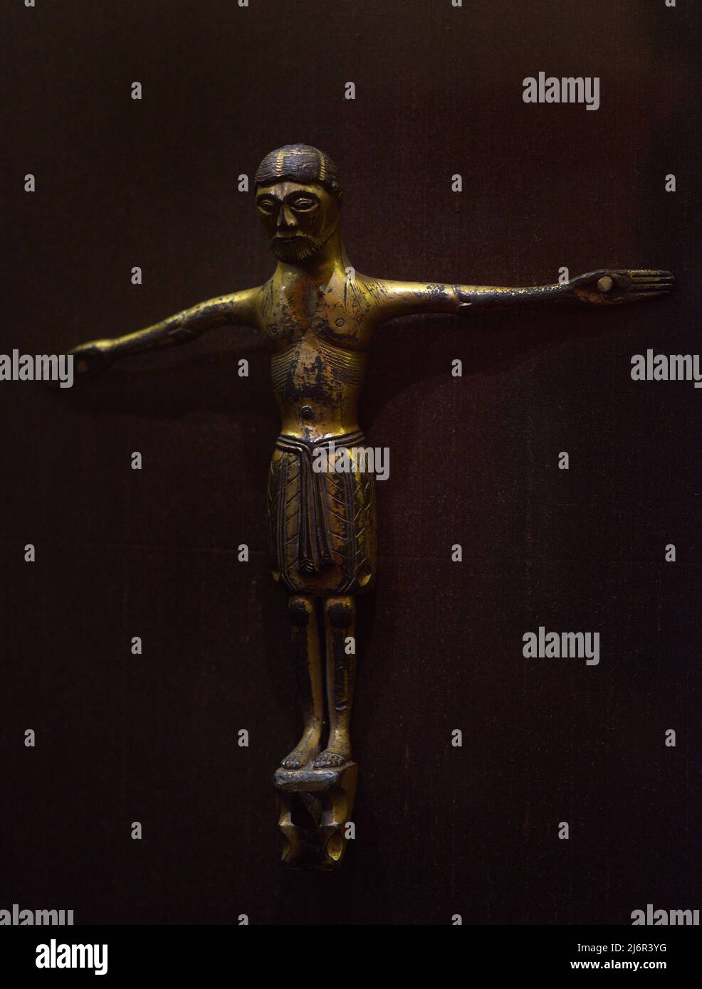 Christus. 12. Jahrhundert. Lombardei, Italien. Gejagte und vergoldete Bronze. Calouste Gulbenkian Museum. Lissabon, Portugal. Stockfoto