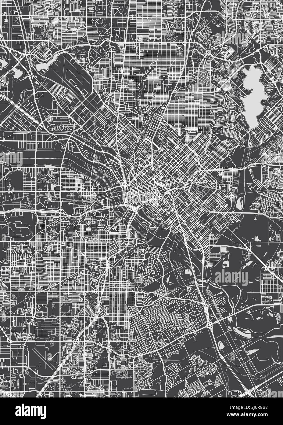 Stadtplan Dallas, monochromer Detailplan, Vektorgrafik Stock Vektor