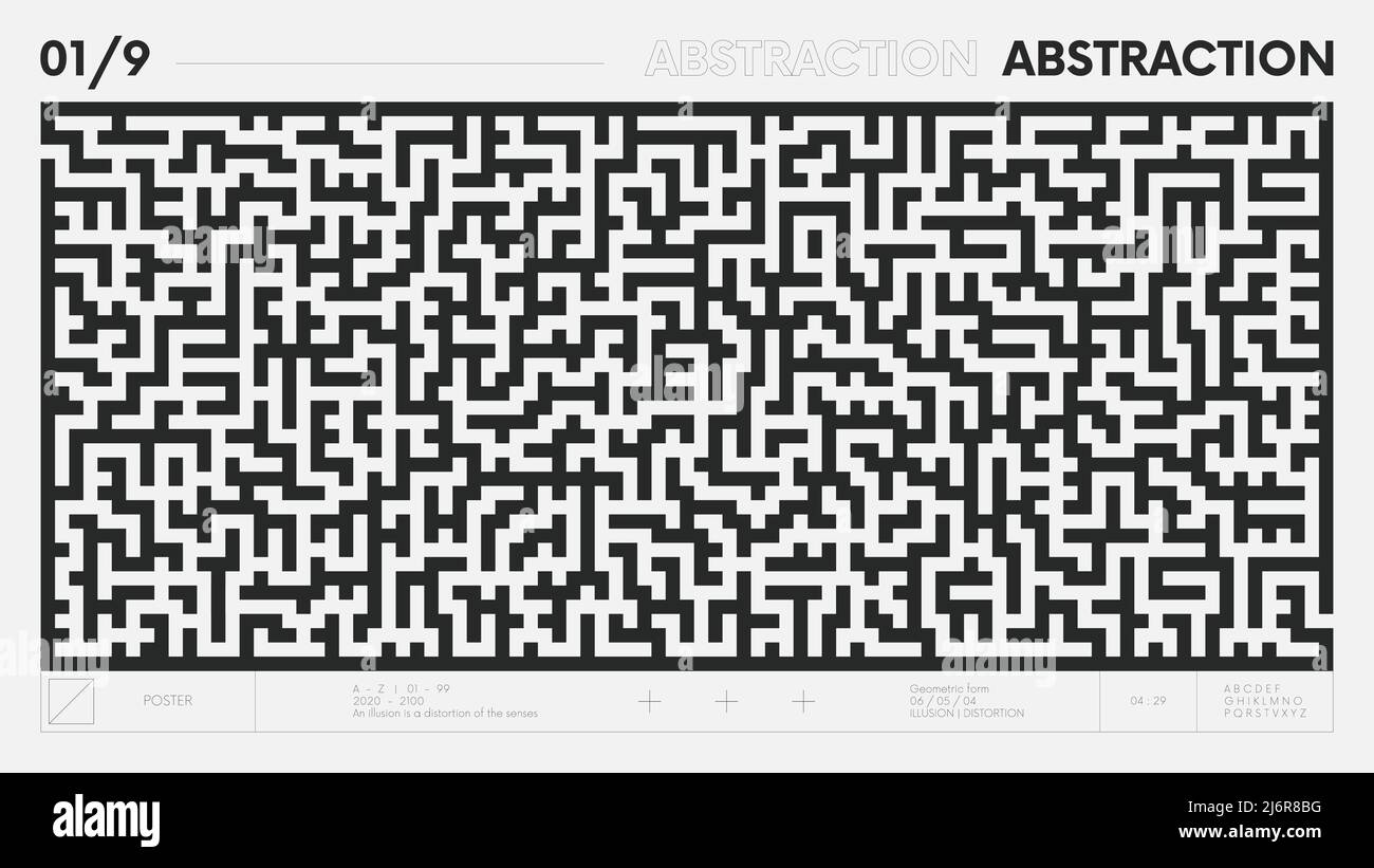 Abstrakte moderne geometrische Banner mit einfachen Formen in schwarz-weißen Farben, grafische Komposition Design Vektor-Hintergrund, Labyrinth-Spiel Weise mit e Stock Vektor
