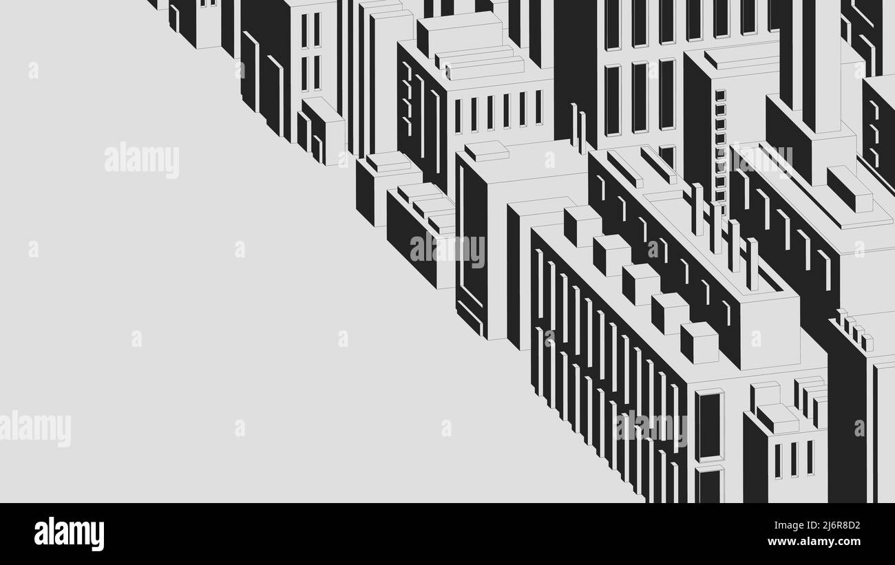 Abstrakte Komposition der städtischen Umwelt, industrielle architektonische Fantasie schwarz-weiß Grafik-Vektor-Hintergrund Stock Vektor