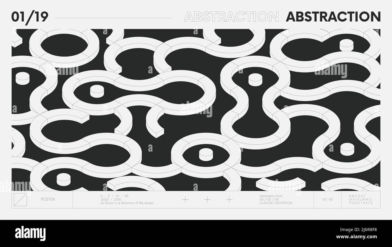 Abstrakt moderne geometrische Banner mit einfachen Formen in schwarz-weißen Farben, grafische Komposition Design Vektor Hintergrund, 3D Formen bilden geometr Stock Vektor