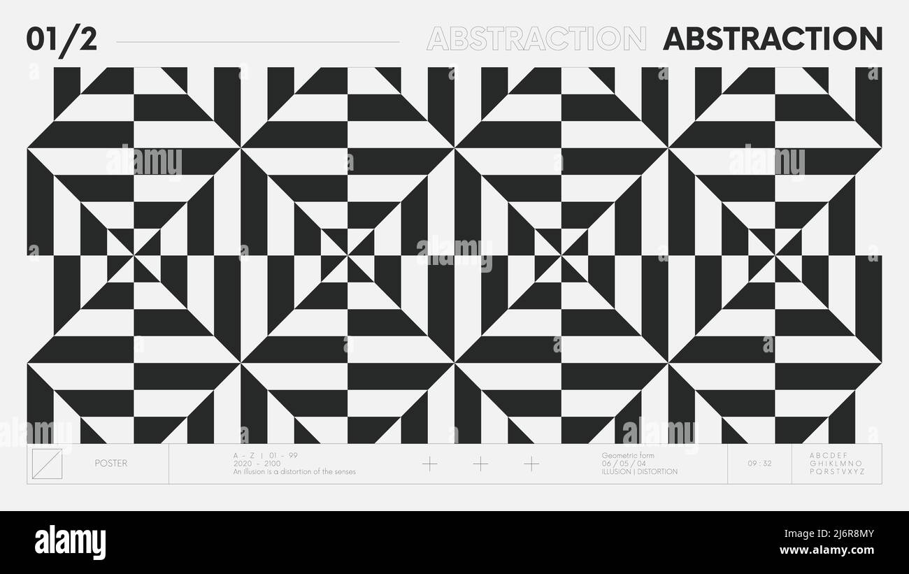 Abstraktes modernes geometrisches Banner mit einfachen Formen in Schwarz-Weiß-Farben, grafischer Komposition Design Vektor-Hintergrund, monochromes Streifenmuster Stock Vektor