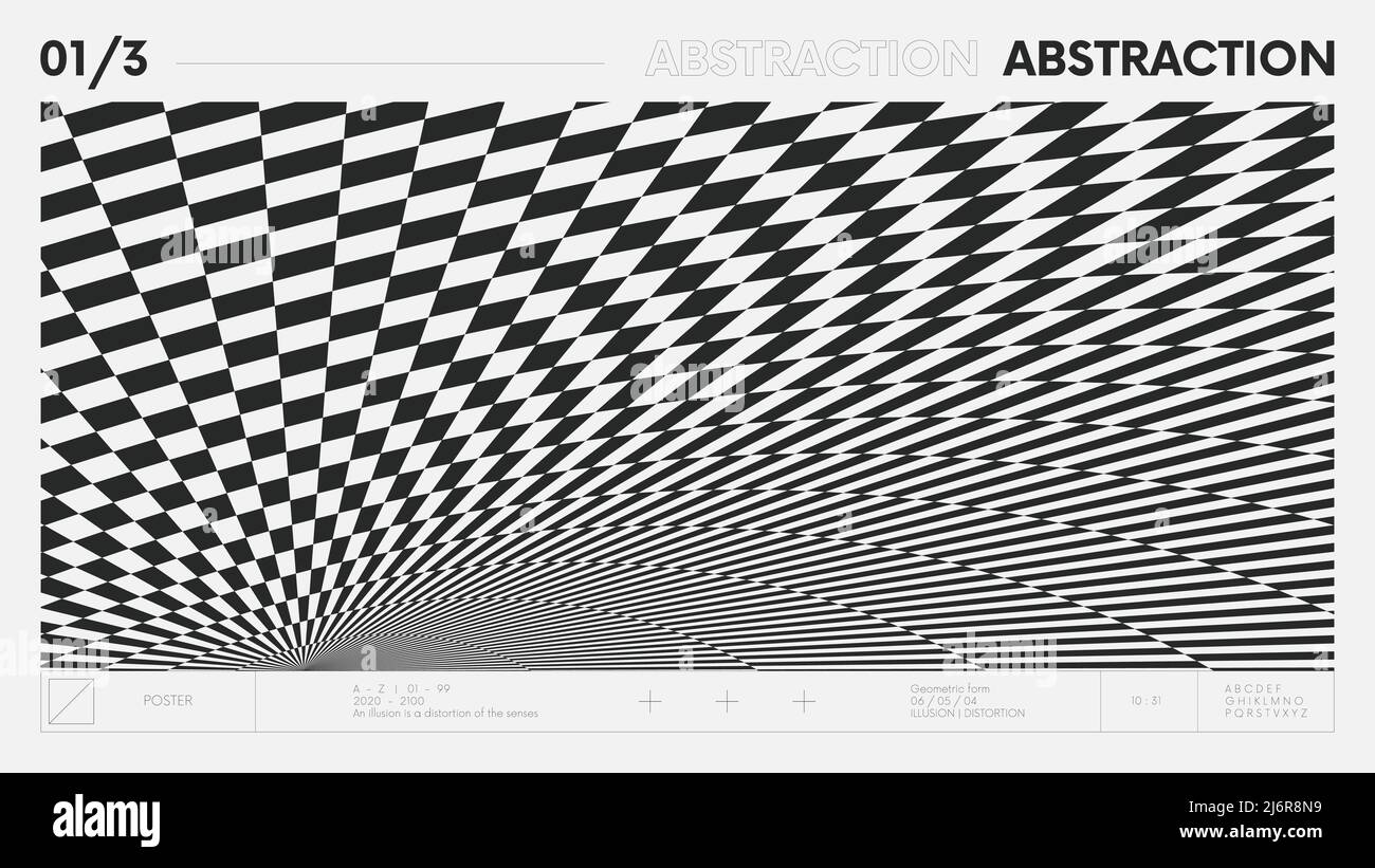 Abstrakte moderne geometrische Banner mit einfachen Formen in schwarz-weißen Farben, grafische Komposition Design Vektor-Hintergrund, visuelle Illusion conempor Stock Vektor