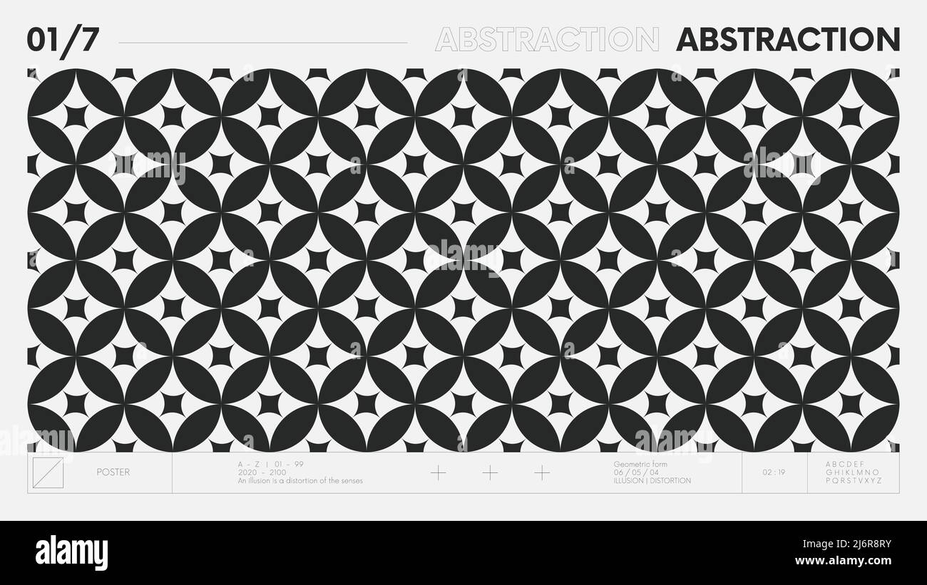 Abstraktes modernes geometrisches Banner mit einfachen Formen in schwarz-weißen Farben, grafische Komposition Design Vektor Hintergrund, monochrome Kreise Patter Stock Vektor