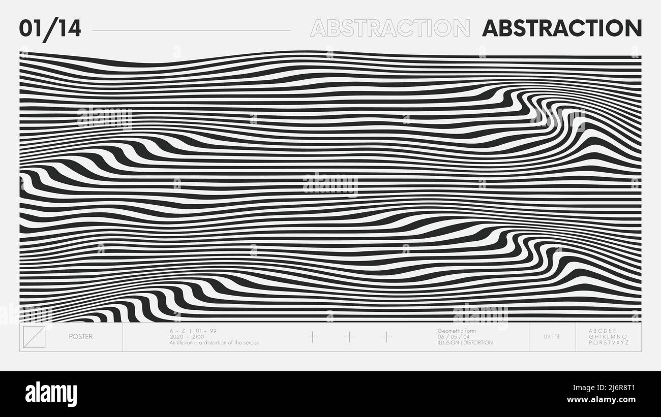 Abstrakte moderne geometrische Banner mit einfachen Formen in schwarz-weißen Farben, grafische Komposition Design Vektor-Hintergrund, Formung der Streifen, wav Stock Vektor
