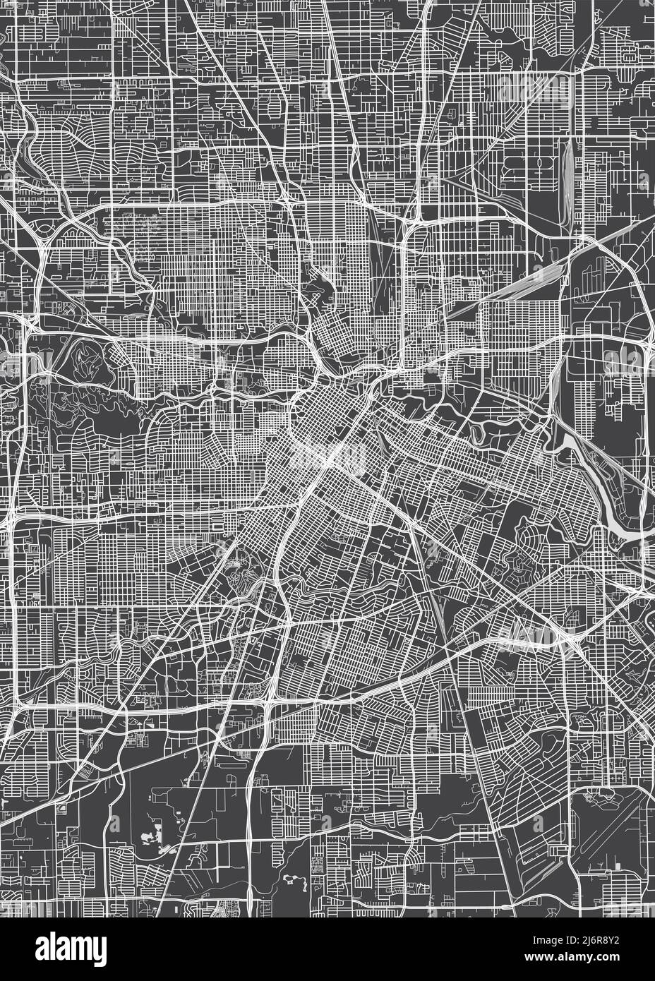 Stadtplan Houston, monochromer Detailplan, Vektorgrafik Stock Vektor