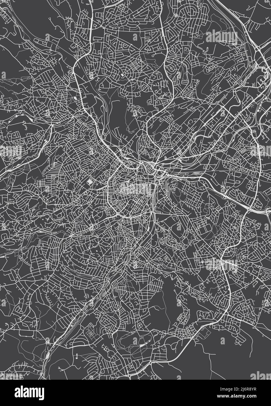 Stadtplan Sheffield, monochromer Detailplan, Vektorgrafik Stock Vektor