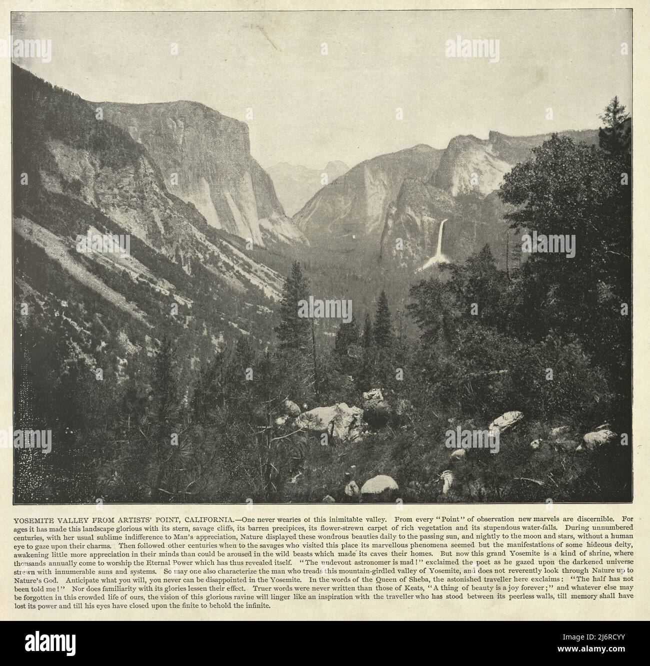Antikes Foto des Yosemite Valley von Artists Point, California, USA, 19.. Jahrhundert Stockfoto