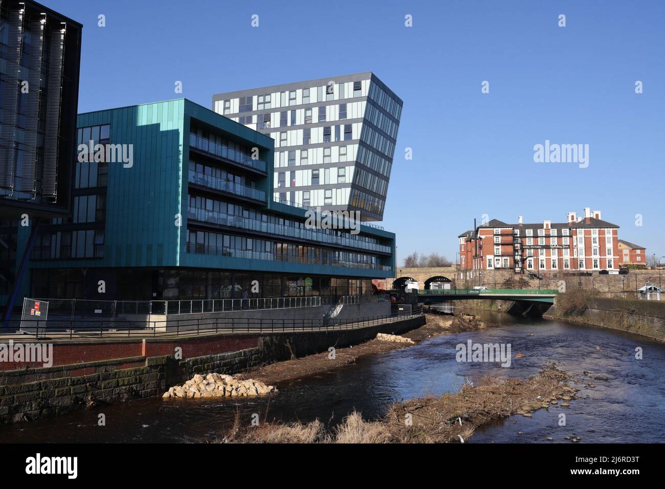 Sheffield Wicker Riverside Apartments England UK, River Don, modernes Wohngebäude in der Innenstadt Stockfoto