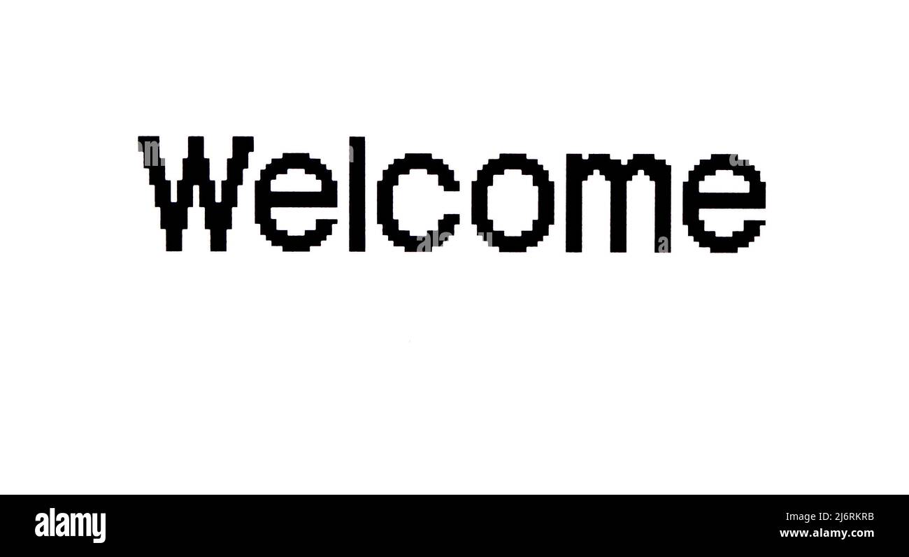 Zeichen- und Symbolbilder von Welcome in schwarz-weiß. Stockfoto