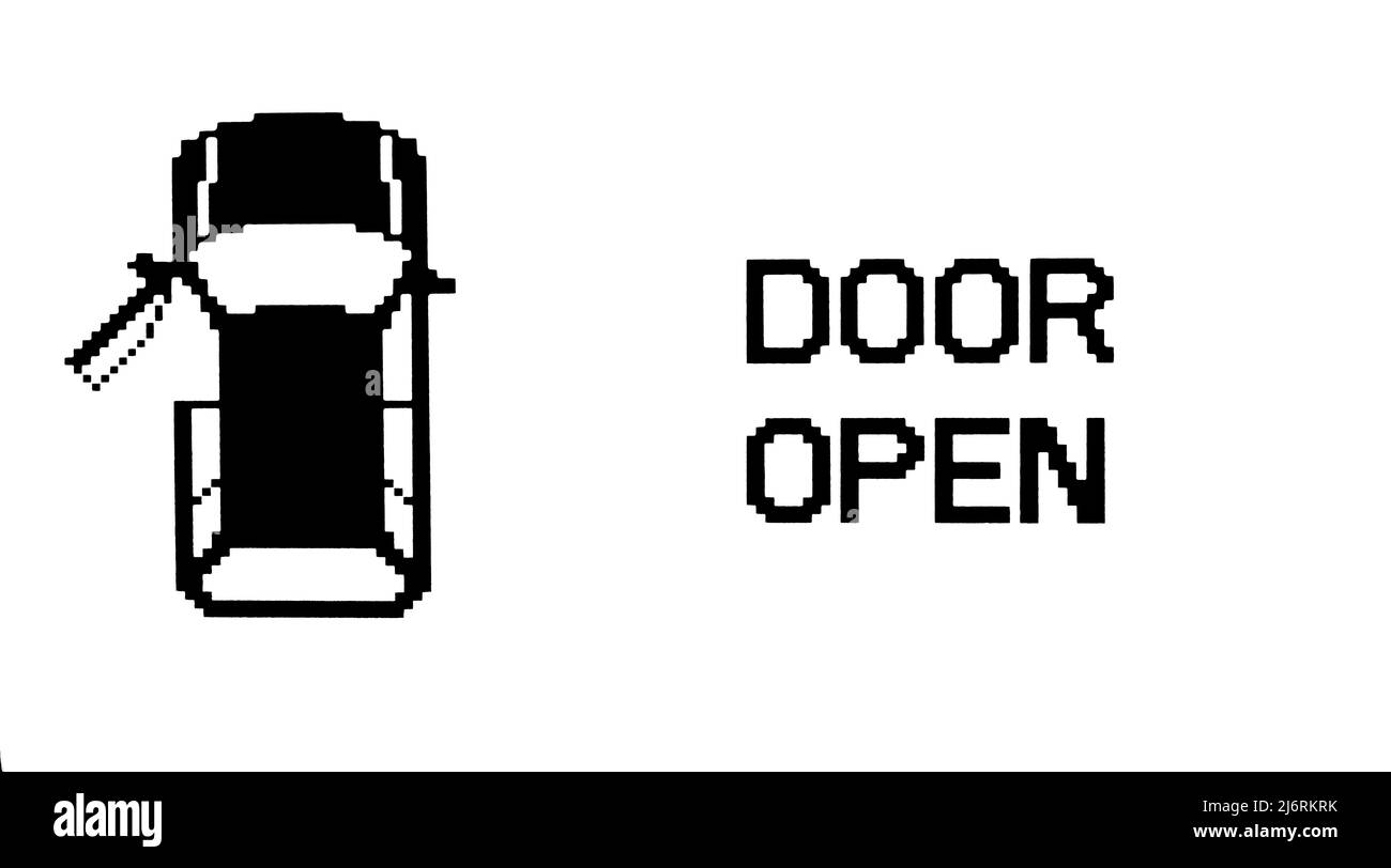 Schilder- und Symbolbilder der geöffneten Autotür in Schwarz-Weiß. Stockfoto