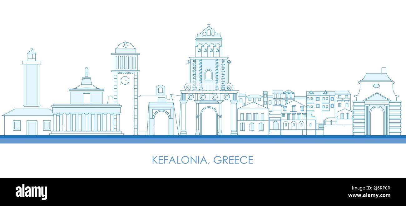Skizzieren Skyline Panorama von Kefalonia, Ionische Inseln, Griechenland - Vektor-Illustration Stock Vektor