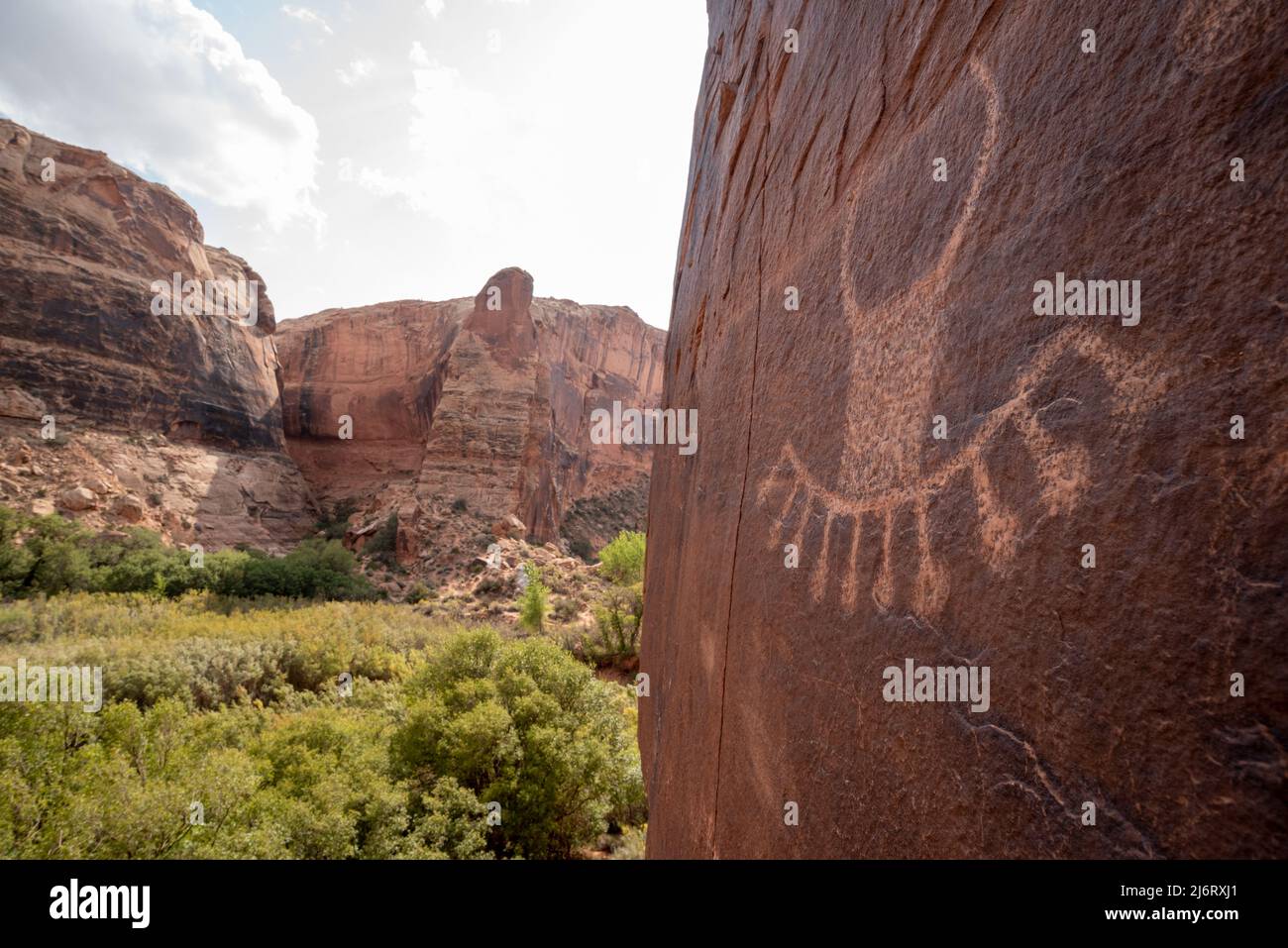 Indianische Petroglyphen, Süd-Utah. Stockfoto