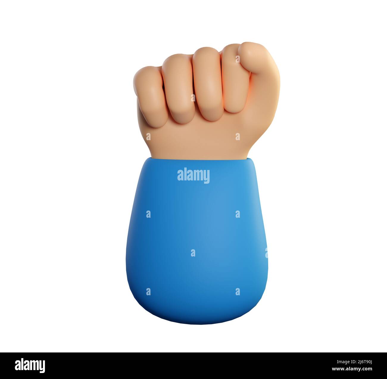 Faustbewegung mit menschlicher Hand. Macht, Kampf, Protest oder Stärkenkonzept. Realistisches 3D hochwertiges Rendering isoliert auf weißem Hintergrund. Stockfoto
