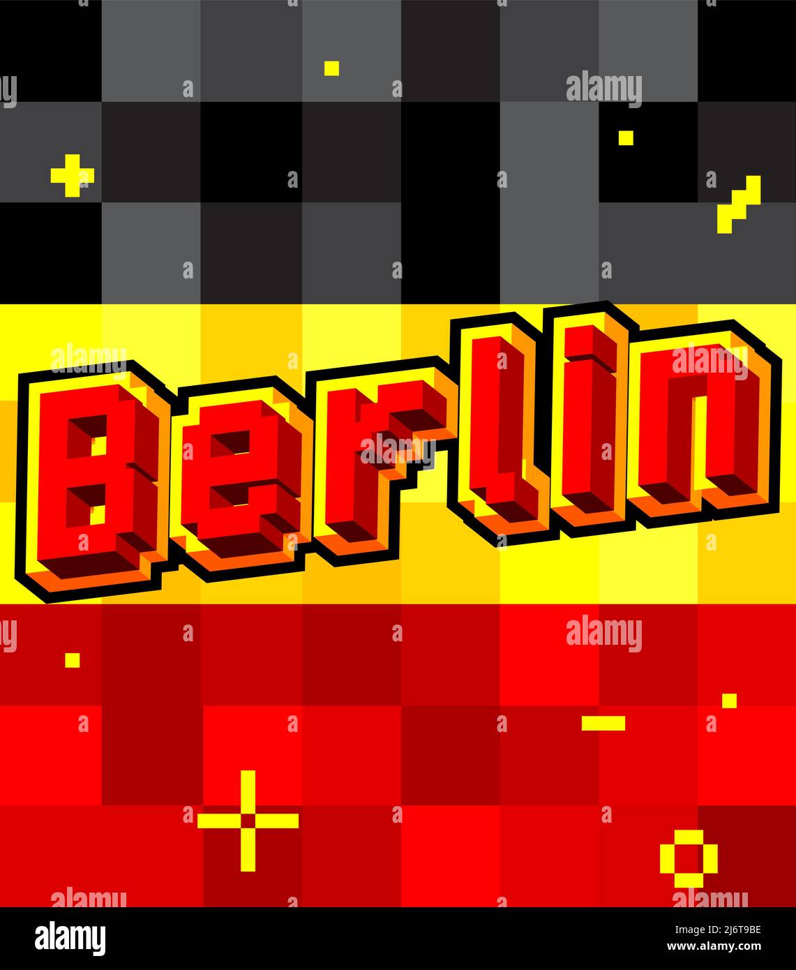 Berlin verpixeltes Wort mit geometrischem grafischem Hintergrund. Vektorgrafik Cartoon-Illustration. Stock Vektor