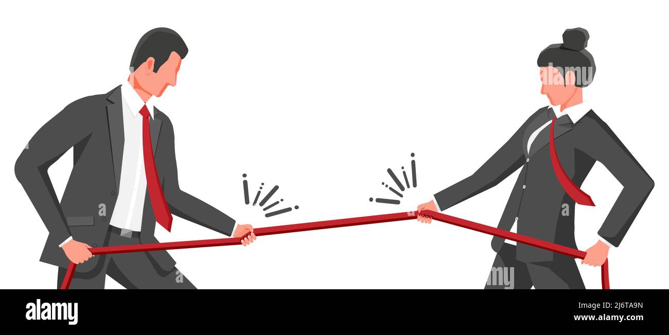 Geschäftsfrau und Geschäftsmann ziehen am Seil. Stock Vektor