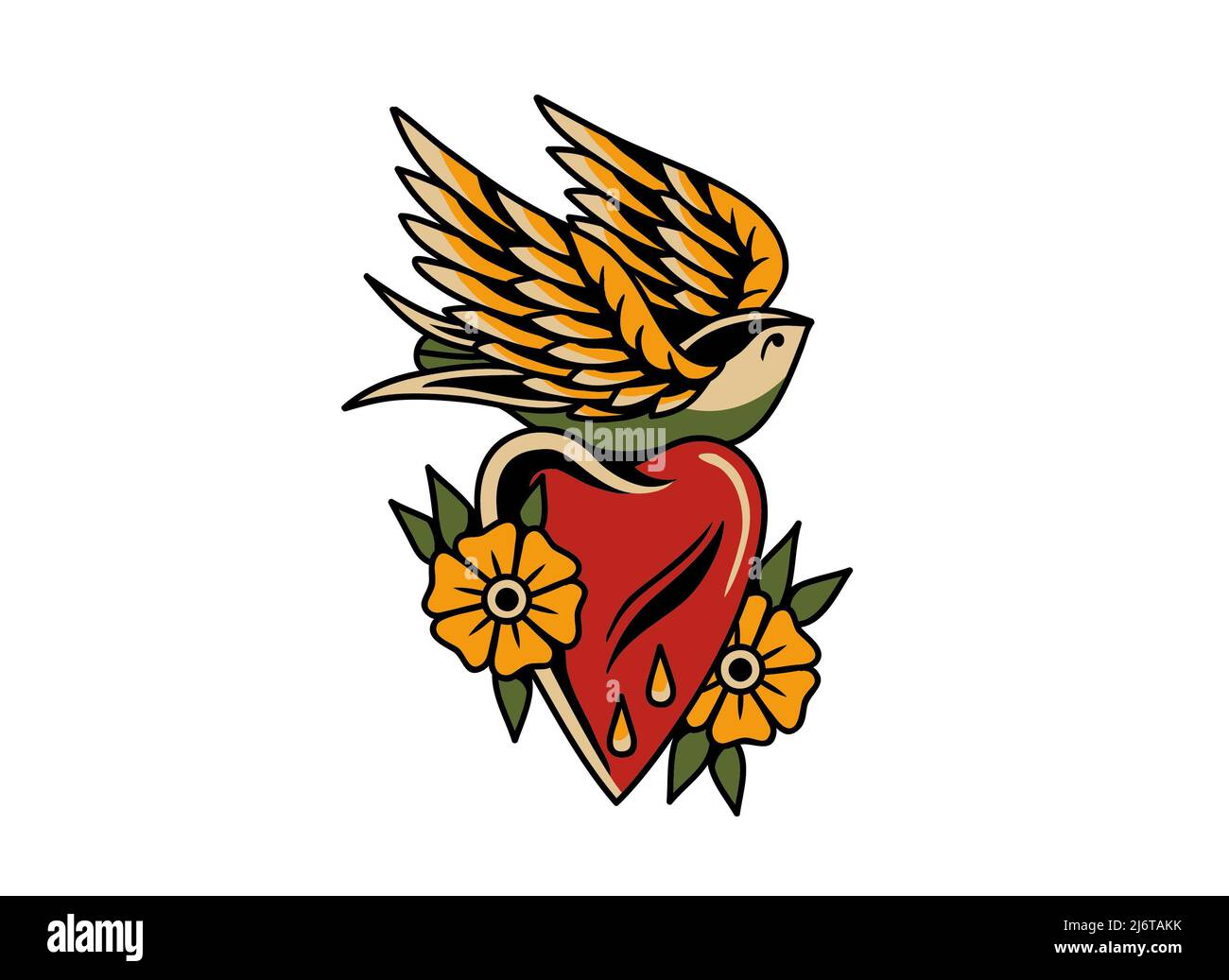 Old School Tattoo inspiriert Illustration schlucken und Herz Stockfoto