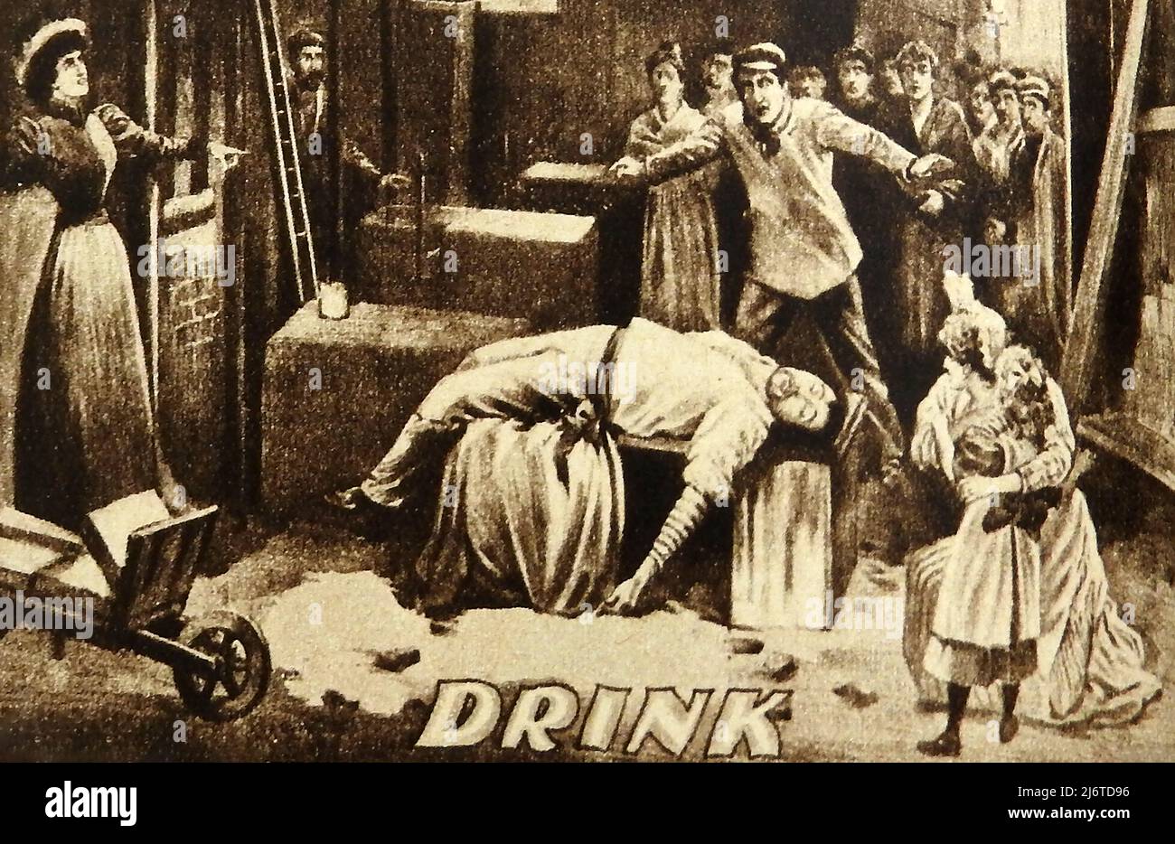 Theaterplakat um 1914 - das Theater wurde oft dazu benutzt, die Propaganda gegen Alkohol zu fördern, wie in diesem Londoner Theaterstück mit dem Titel DRINK. Stockfoto