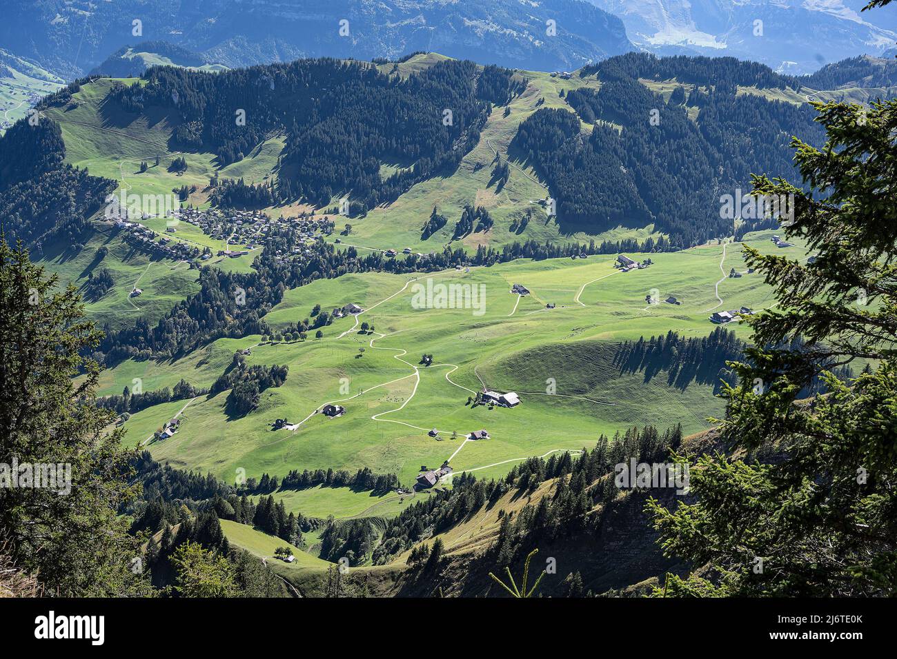 Blick vom Stanserhorn auf das Gebiet um Wirzweli, Kanton Nidwalden, Schweiz Stockfoto