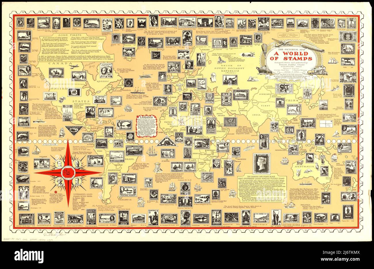 Ernest Dudley Chase - die Bildkarte - Eine Welt der Briefmarken - c1947 Stockfoto