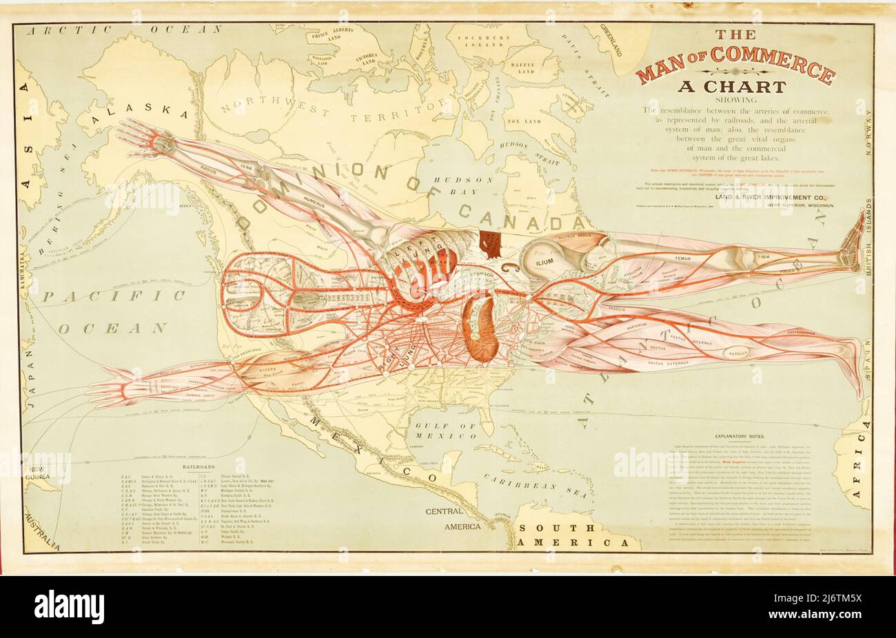 Der Mann des Handels - anthropomorphe Karte - der Mann des Handels, Rand McNally - 1889 Stockfoto