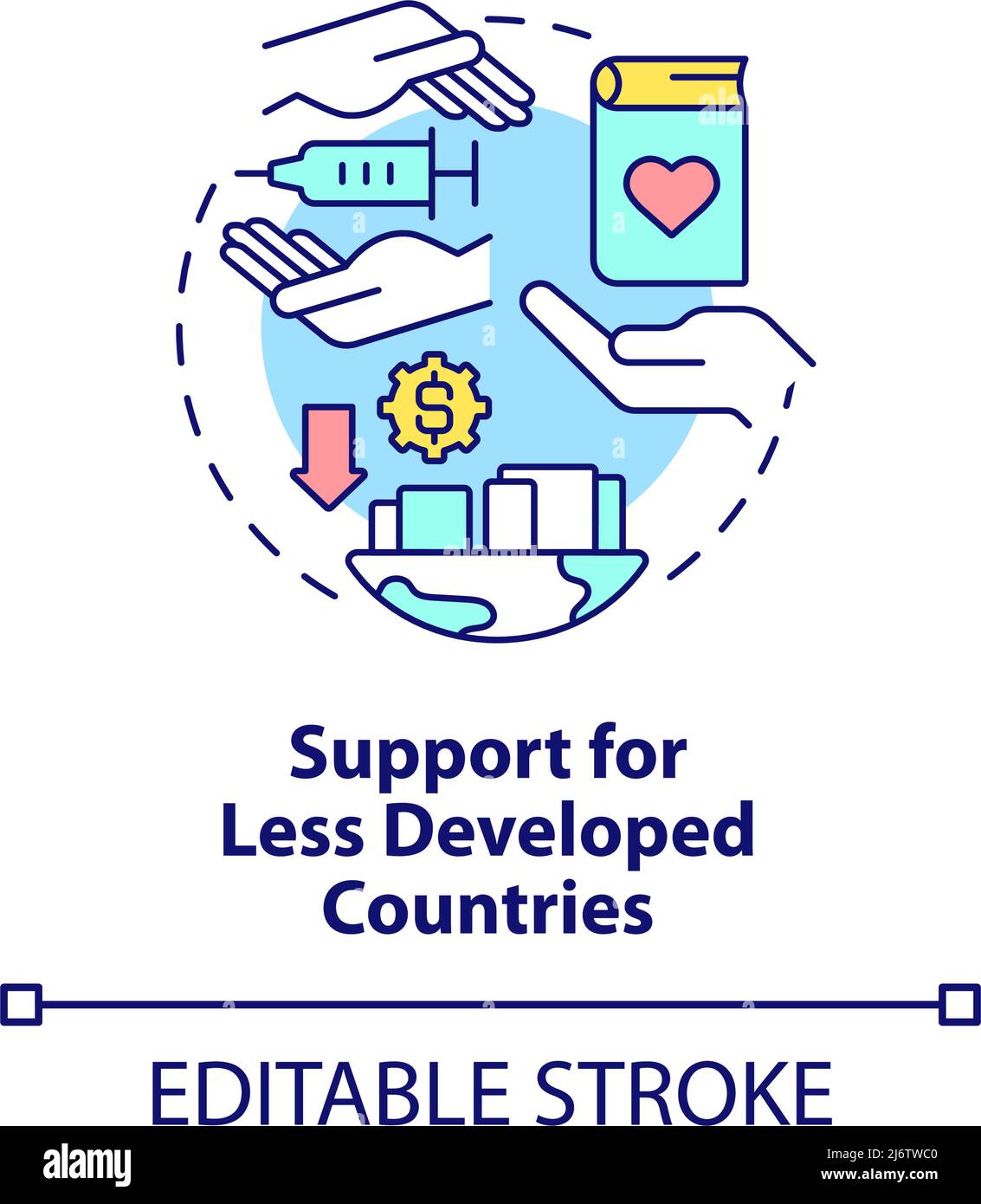 Unterstützung für weniger entwickelte Länder – Konzeptsymbol Stock Vektor
