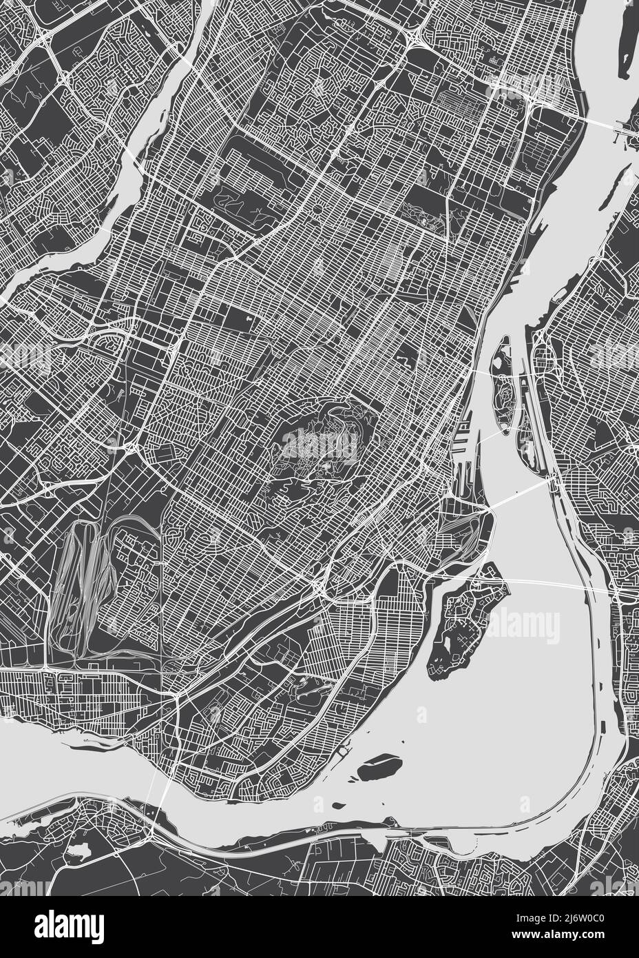 Stadtplan Montreal, monochromer Detailplan, Vektorgrafik Stock Vektor
