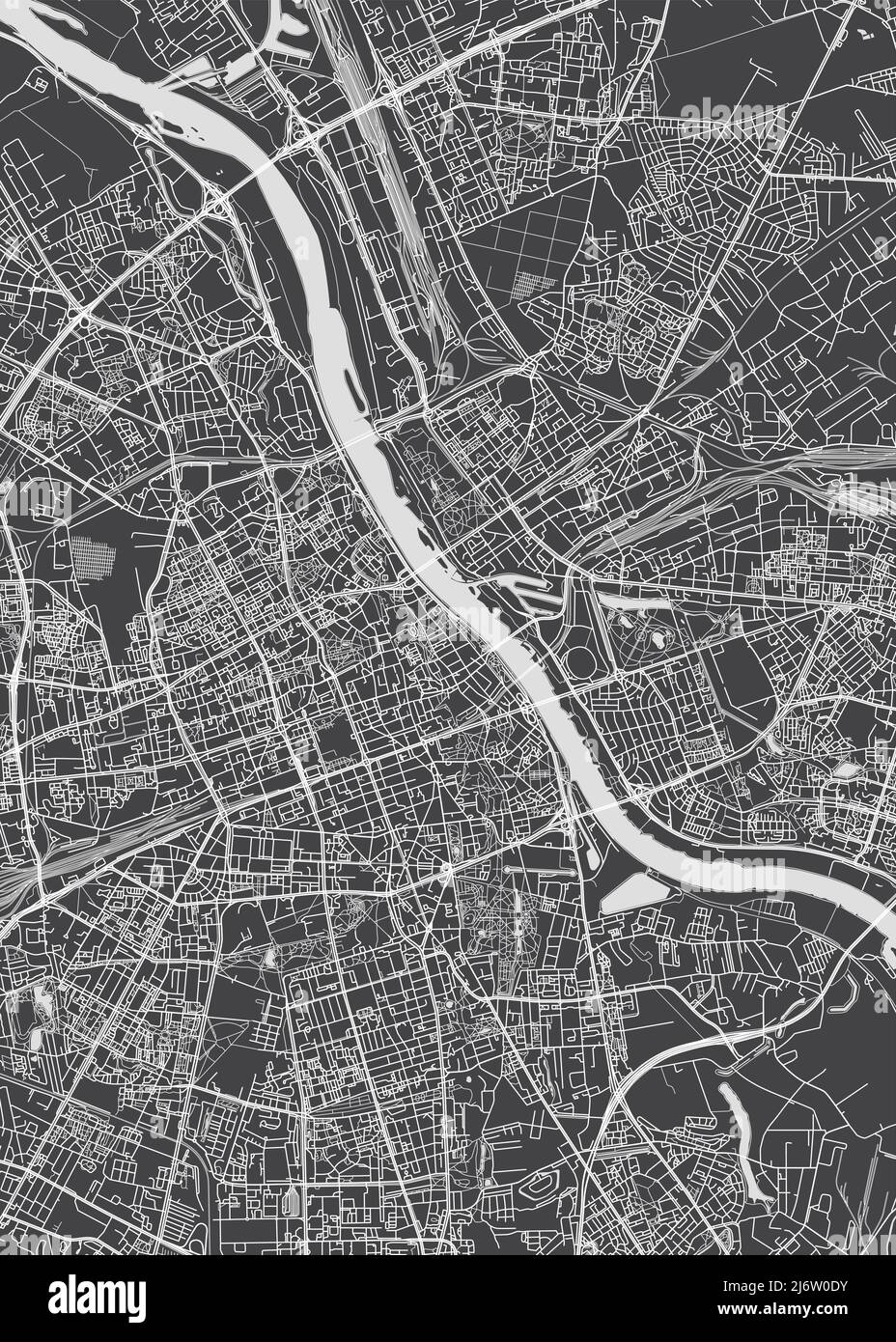 Stadtplan Warschau, monochromer Detailplan, Vektorgrafik Stock Vektor