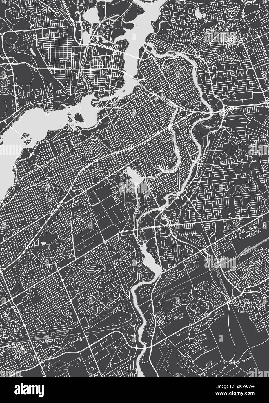 Stadtplan Ottawa, monochromer Detailplan, Vektorgrafik Stock Vektor