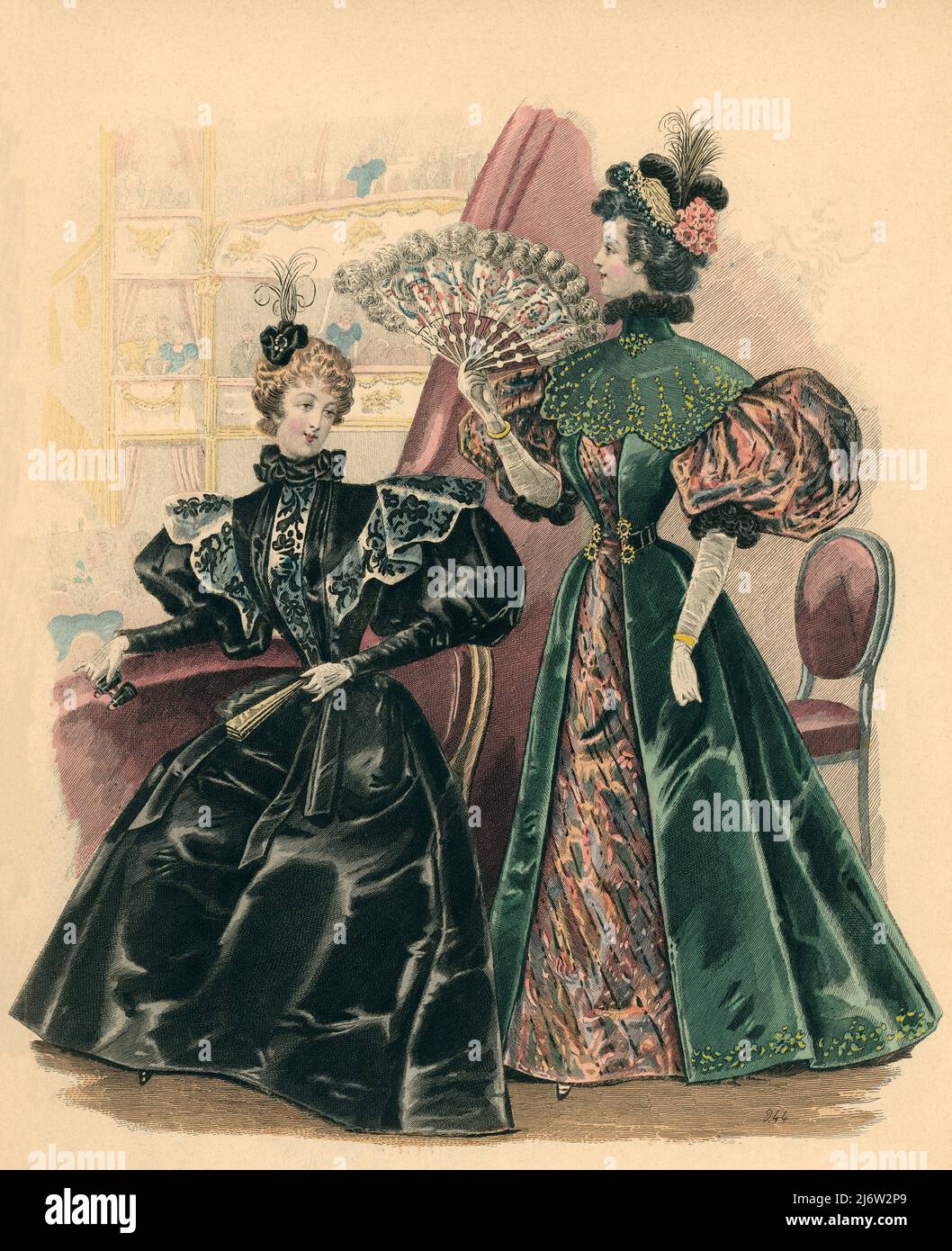 España. Madrid. La moda elegante ilustrada. DOS mujeres en un salón. Grabado de 1896. Stockfoto