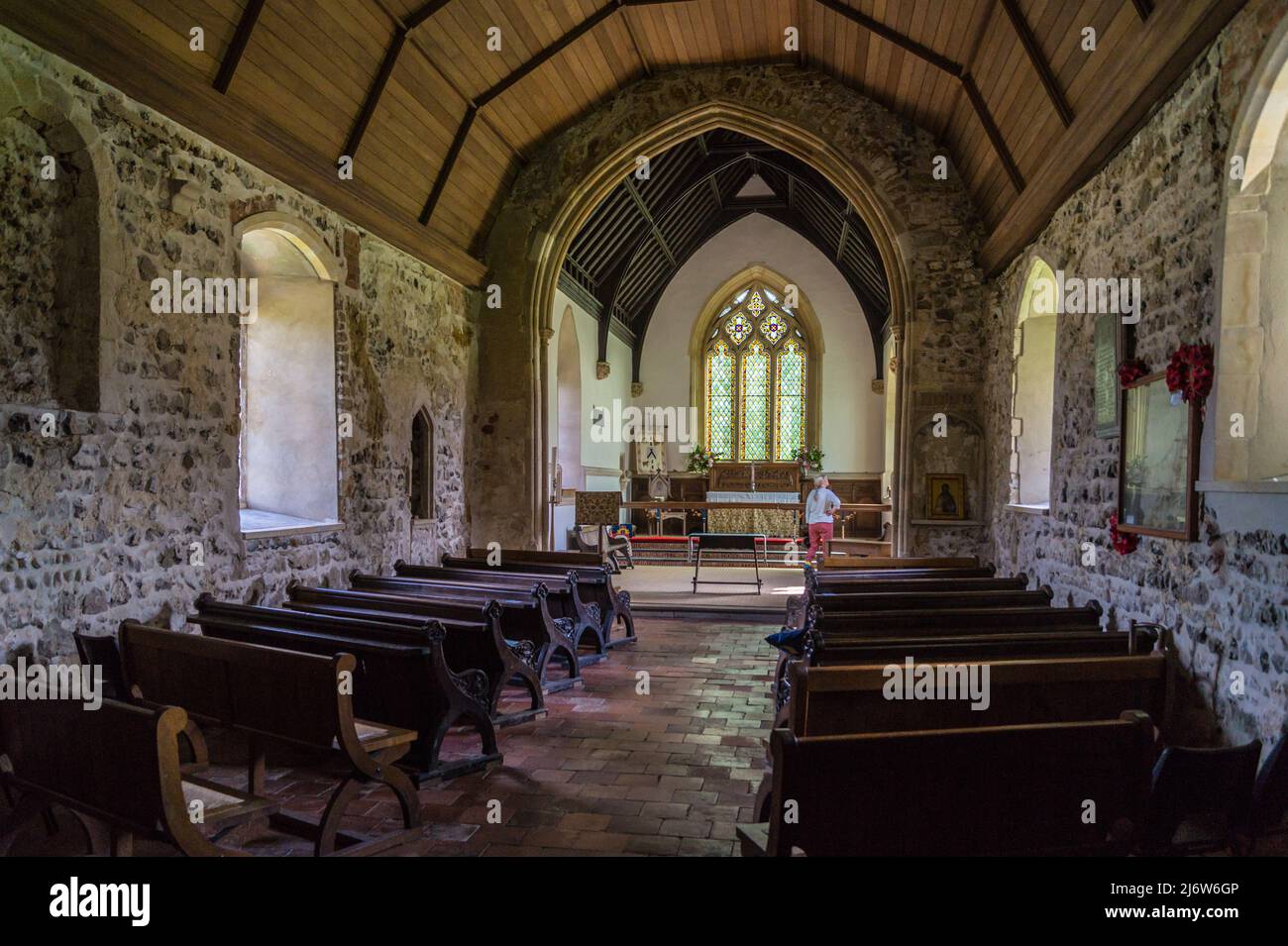 Innenraum der St. Botolph's Church, Iken, Suffolk, England Stockfoto