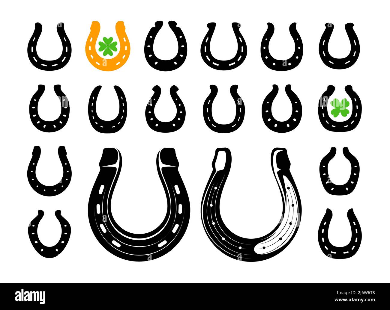 Horseshoe Icon Set-Vektor. Viel Glück, Patricks Day Symbol isoliert auf weißem Hintergrund Stock Vektor