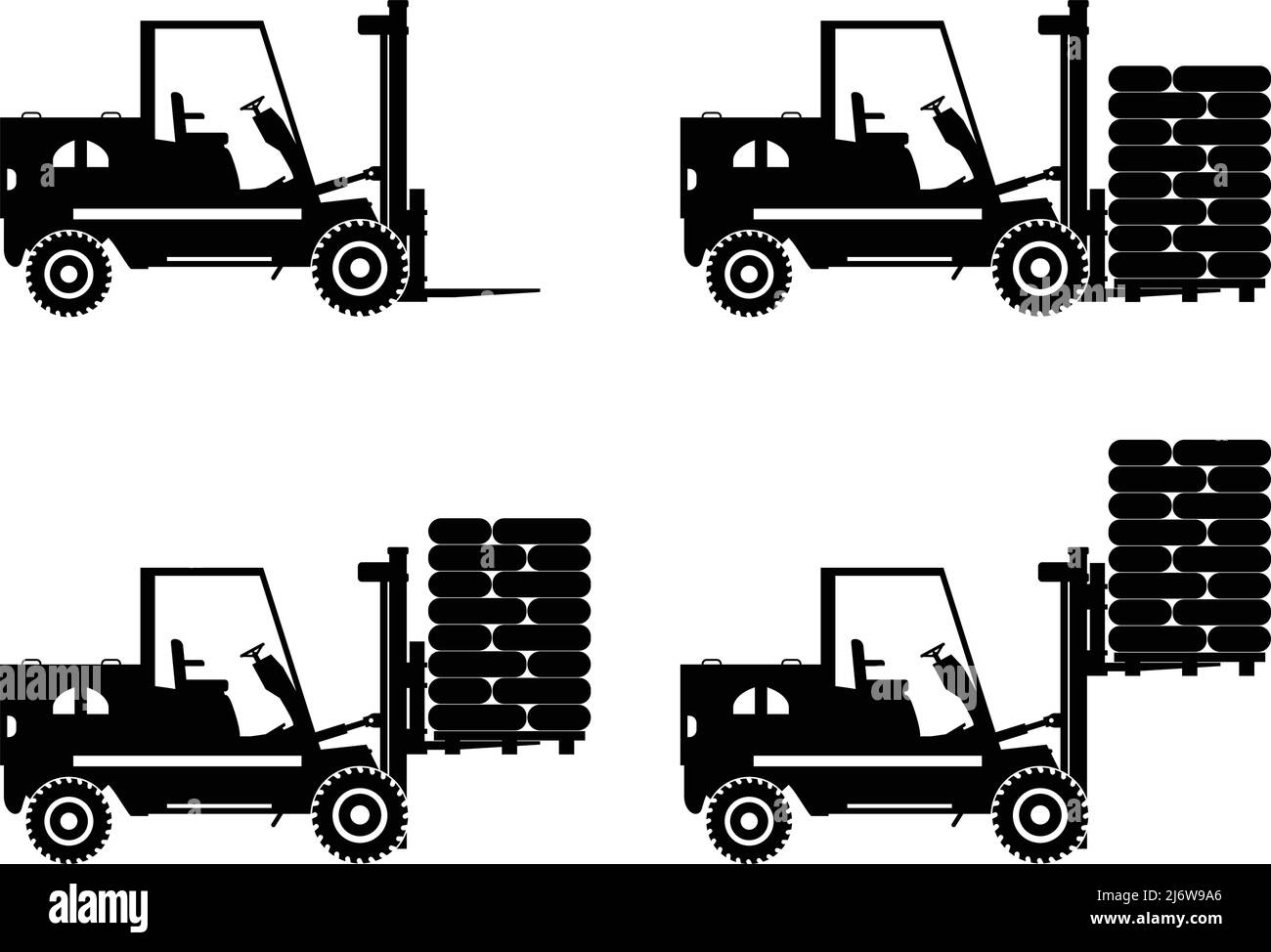 Detaillierte Darstellung von Gabelstaplern, schweren Geräten und Maschinen Stock Vektor