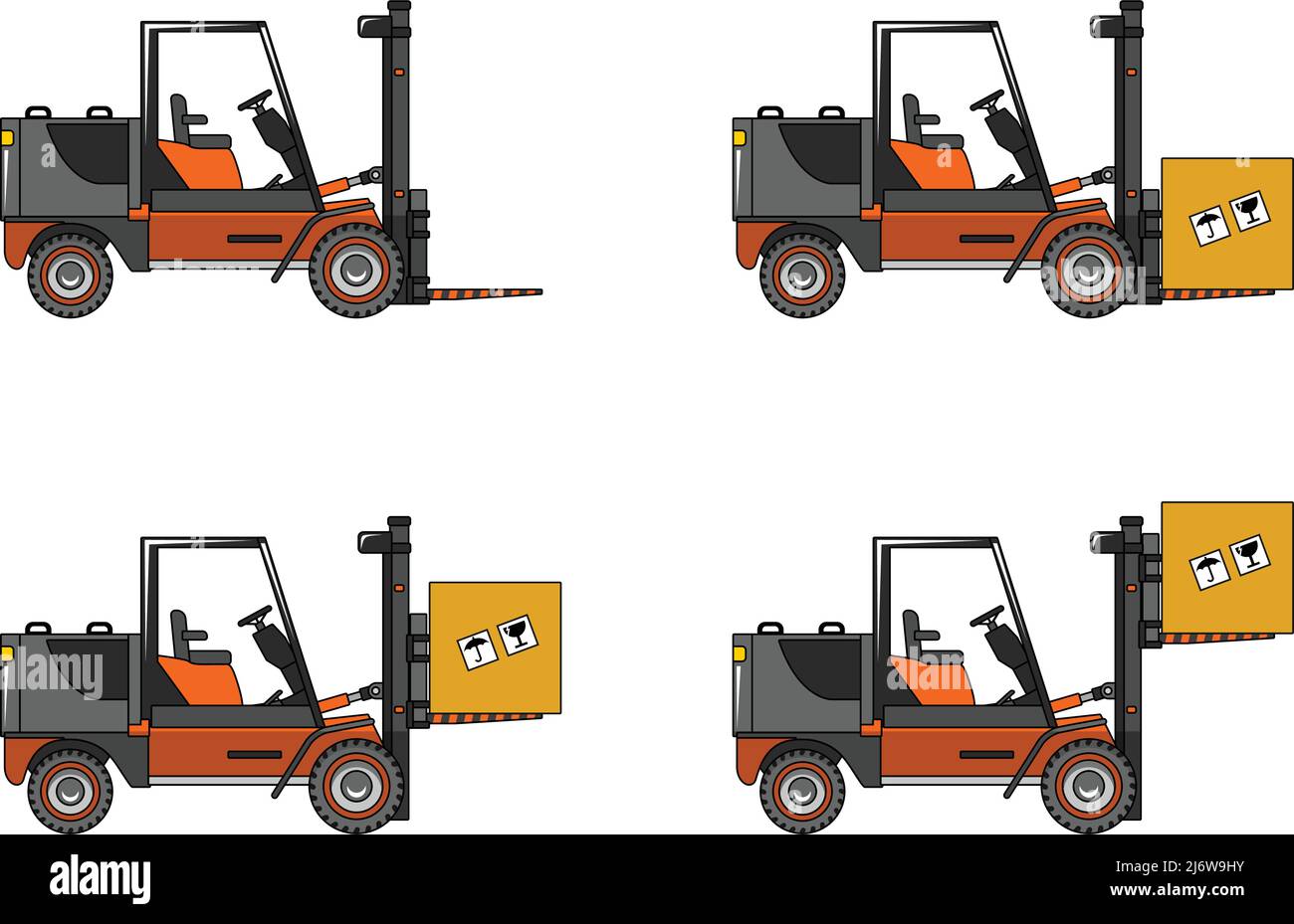 Detaillierte Darstellung von Gabelstaplern, schweren Geräten und Maschinen Stock Vektor