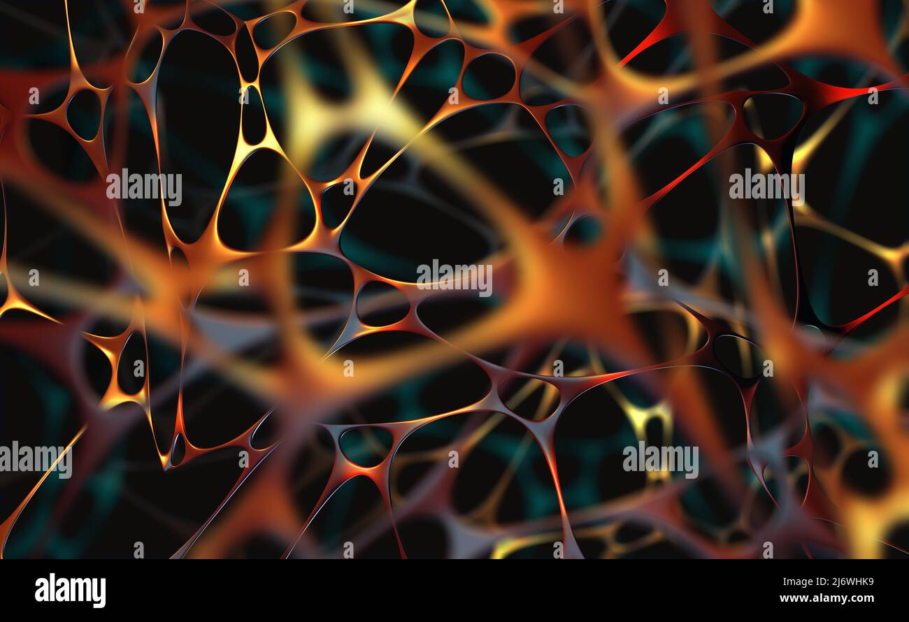 Gehirn und Geist. Big-Data-Analyse. Künstliches Intelligenzgerüst, das von einem neuronalen Netz entwickelt wurde. 3D Darstellung von Nervengewebe und elektrischem Impf Stockfoto