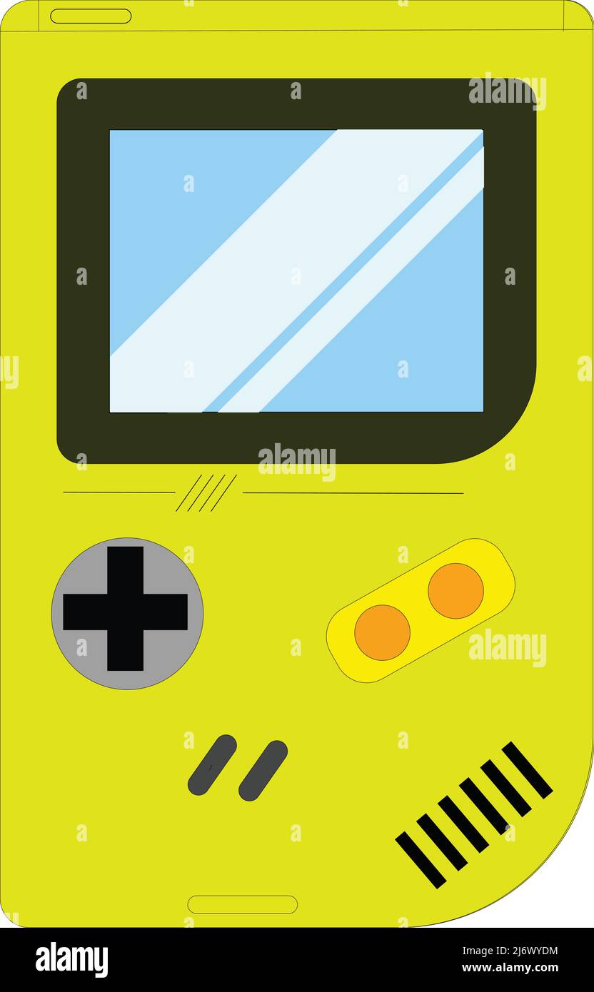 Retro-Gadget Für Spiele. Flache Vektor-Illustration. Gelbe Farbe moderne Gameboy Stock Vektor