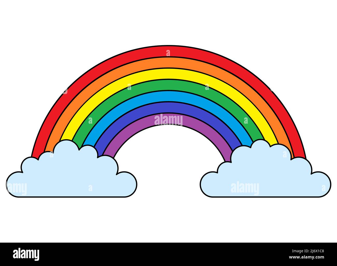 eps-Vektor-Illustration zeigt wunderbar farbigen Regenbogen mit hellblauen Wolken an den Enden Stock Vektor
