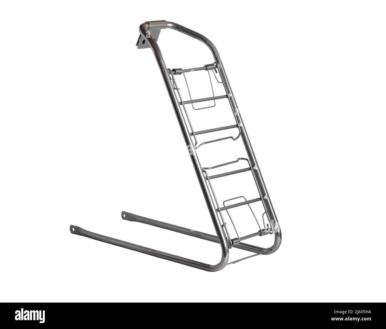 Fahrradträger hinten. Nahaufnahme. Isoliert auf weißem Hintergrund. Stockfoto