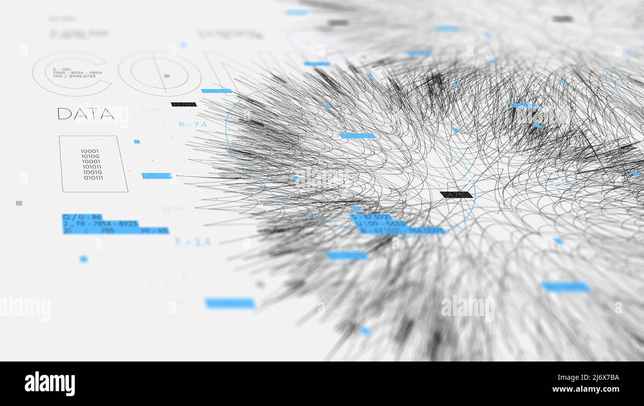 Abstrakt futuristisches Hologramm-Rendering von Big Data, Analyse von Informationswolken und Technologiehintergrund für die Verarbeitung, perspektivischer Monitor Stockfoto