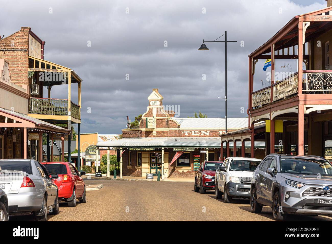 Blick auf die Mayne Street im Ten Dollar Town Motel in Gulgong, New South Wales Stockfoto