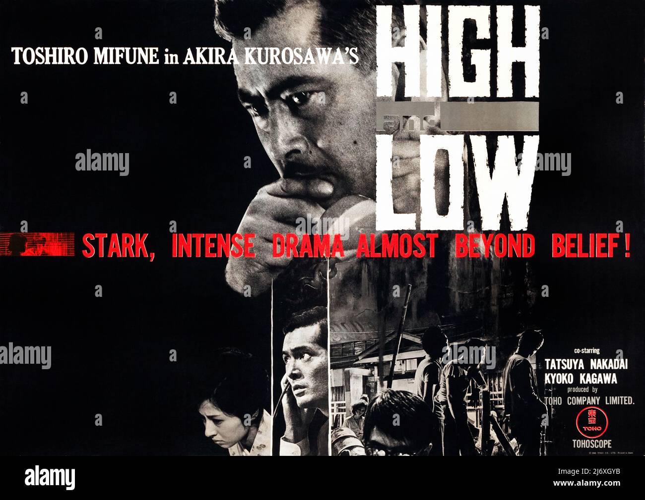 Vintage Film Poster - High and Low - Kriminalfilm der Polizei von 1963 unter der Regie von Akira Kurosawa mit Toshiro Mifune und Tatsuya Nakadai Stockfoto