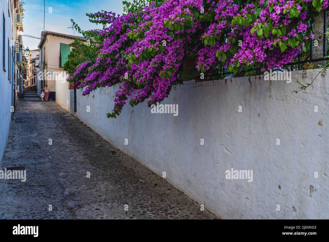 Straße des Viertels Albaicin in der Stadt Granada, Andalusien, Spanien Stockfoto