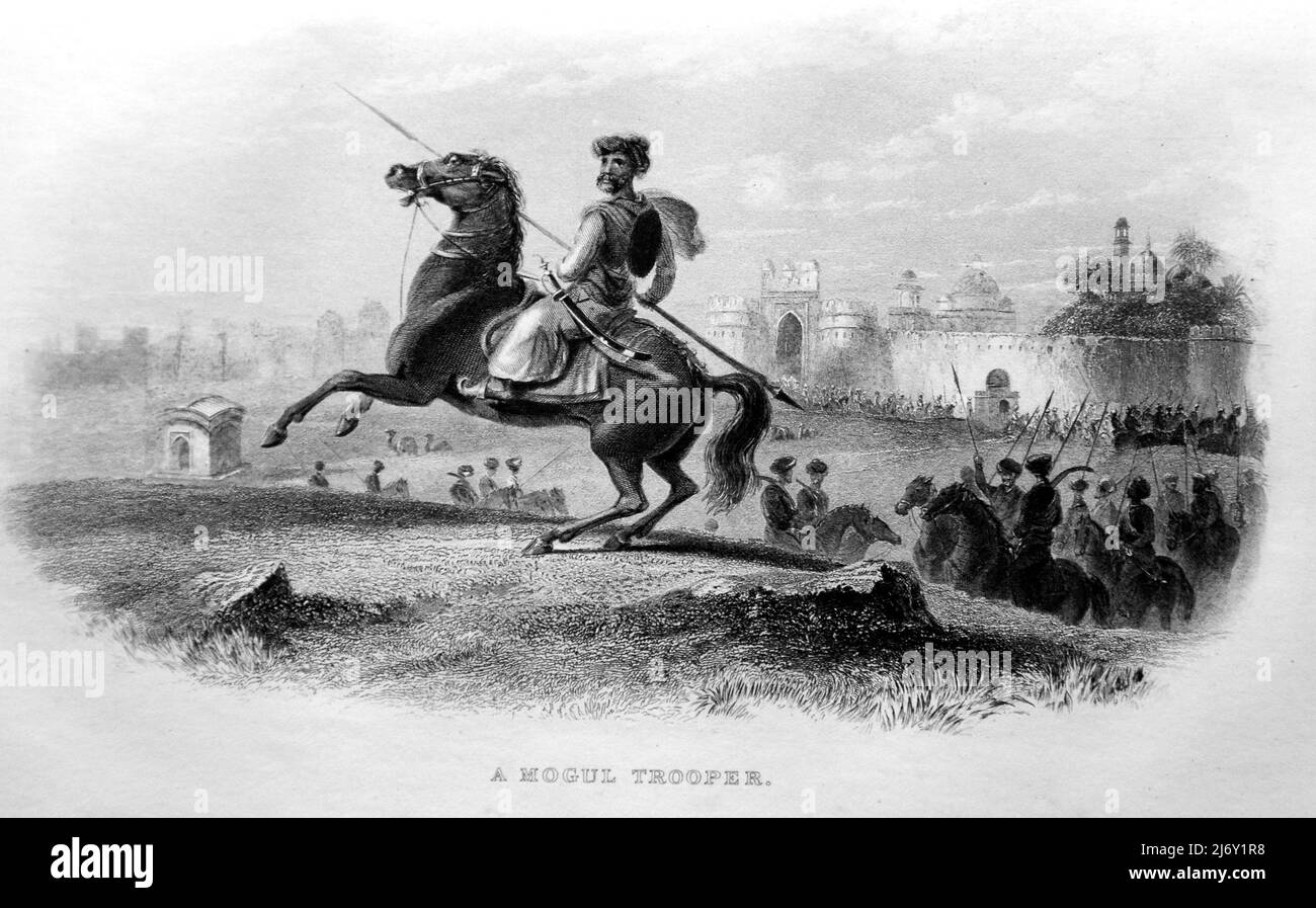 Illustration eines Mogul-Troopers, aus dem Buch: 'History of India', veröffentlicht im 19.. Jahrhundert Stockfoto