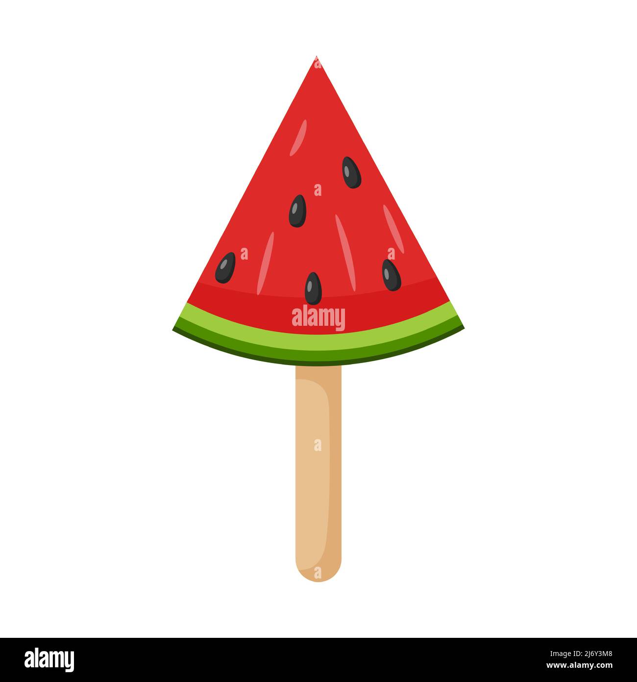 Wassermelone-Eis auf einem Stock. Fruchteis. Ein leuchtendes Symbol des Sommers. Süß, Sommer, Strandessen. Flache Vektorgrafik. Isoliert auf Weiß Stock Vektor