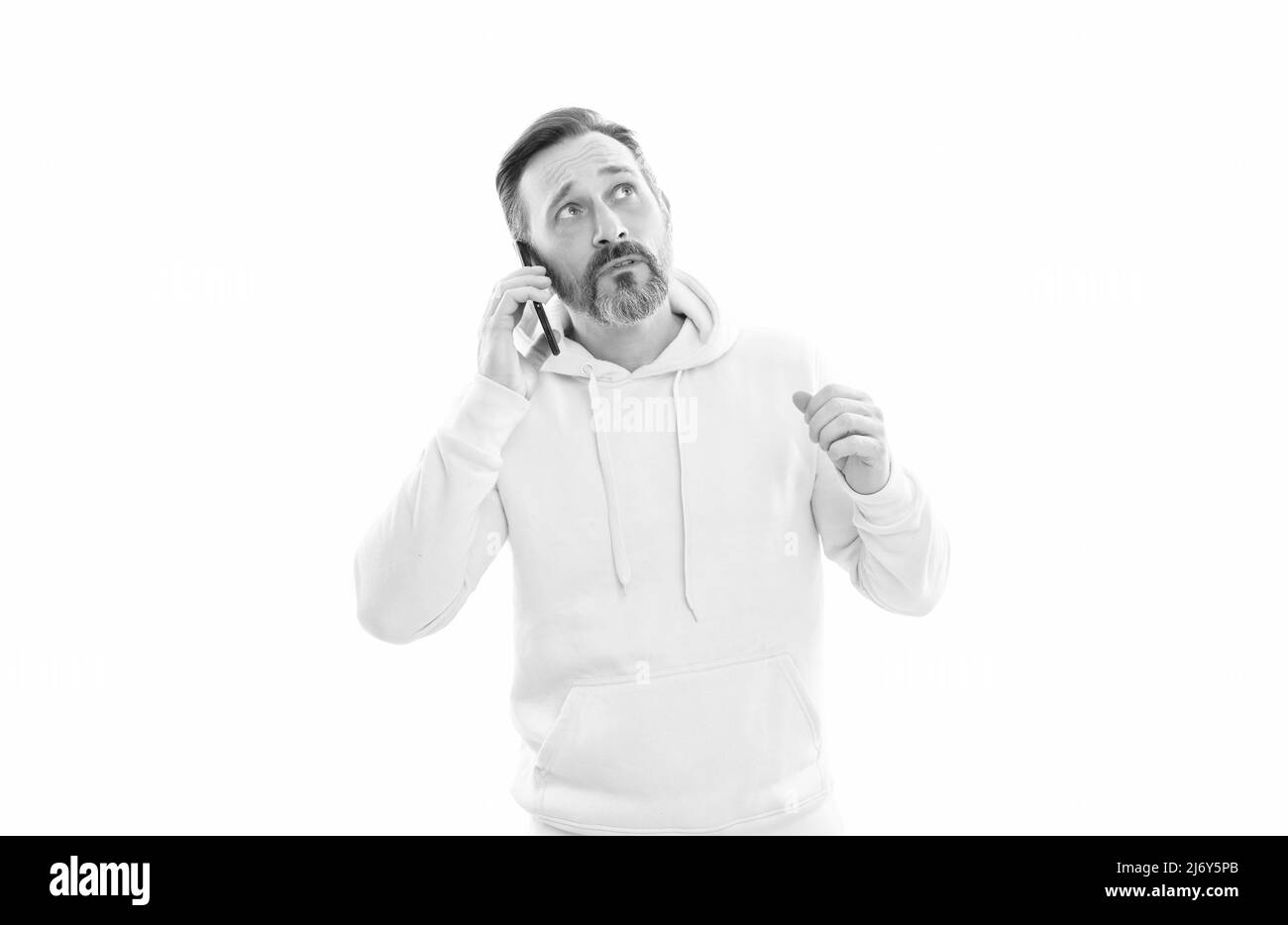 Er hat ein Problem. Antwort auf Anruf. Telefongespräch. Reifer nachdenklicher Mann beantworten das Telefon. Stockfoto