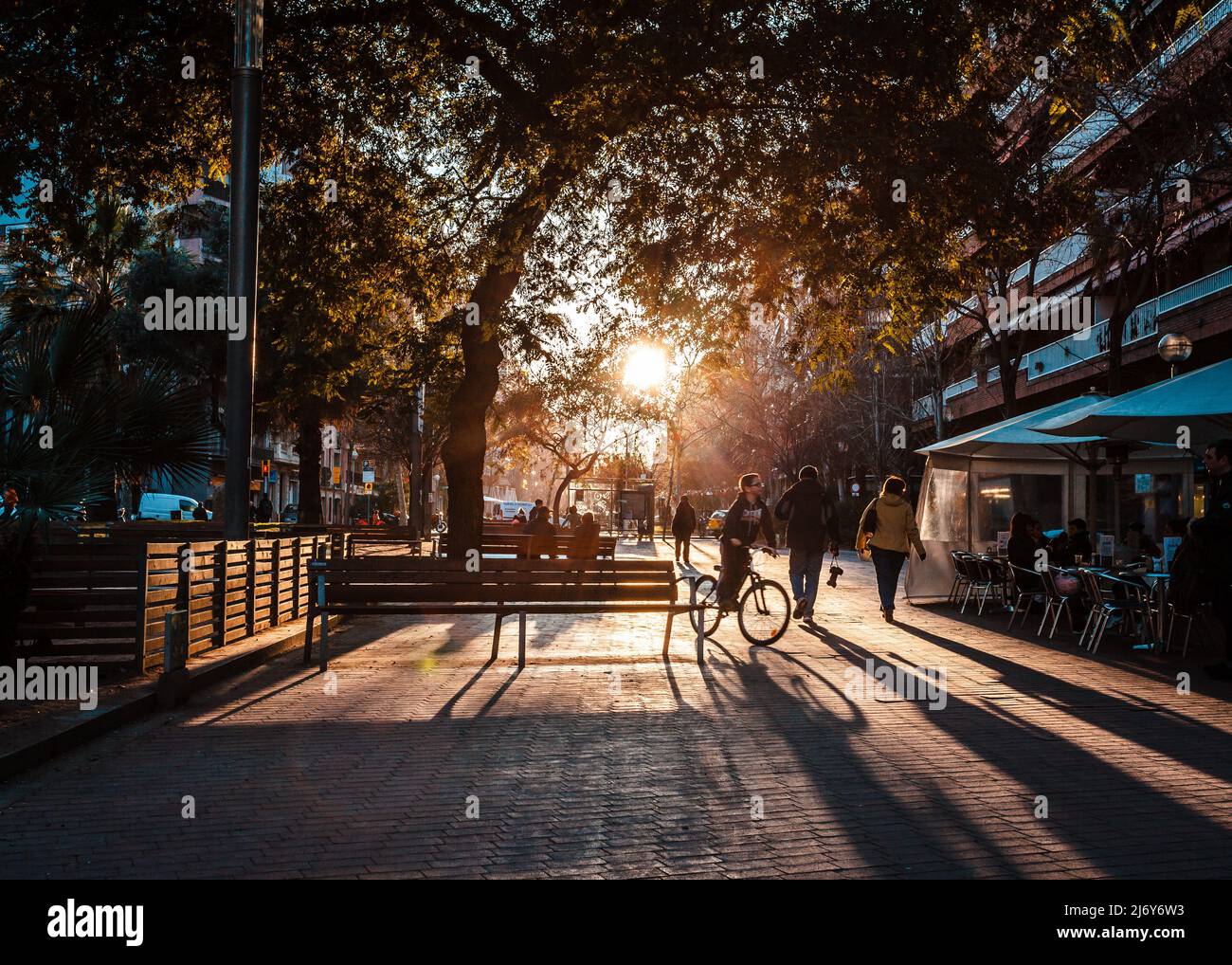 Abenddämmerung in Barcelona Stockfoto