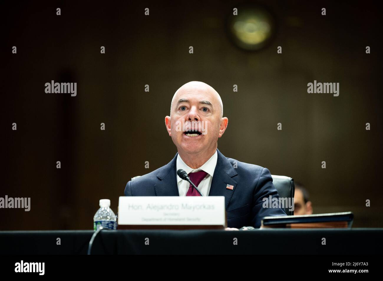 Alejandro Mayorkas, US-Minister für innere Sicherheit, spricht bei einer Anhörung des Unterausschusses für die Haushaltsmittel des Senats für innere Sicherheit. Stockfoto